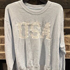 Hollister USA Graphic Crewneck Sweatshirt Oversized Easy Light Blue American 4th